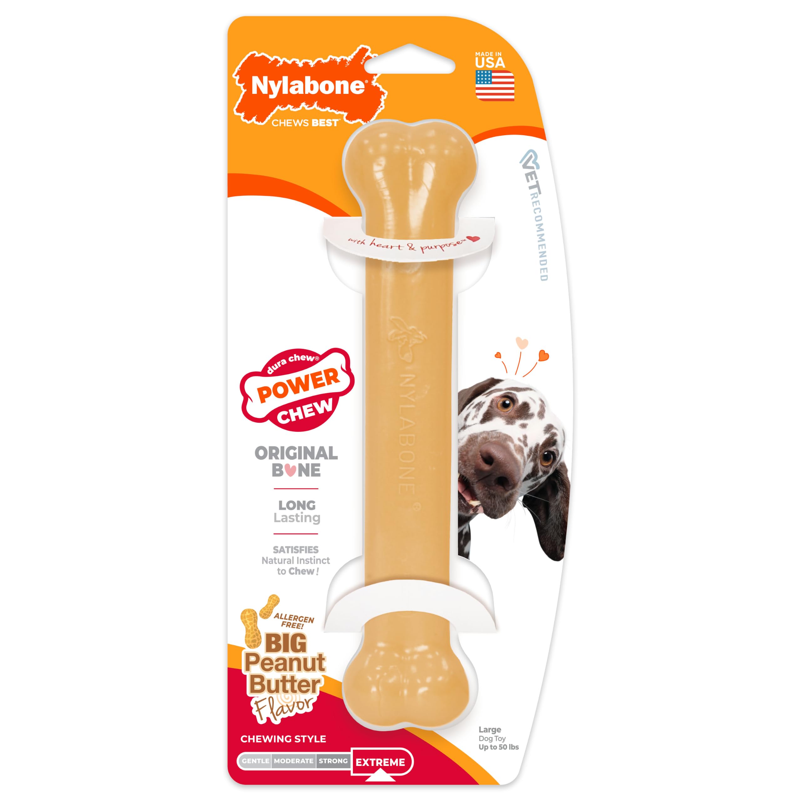 Nylabone Power Chew Classic Bone Chew Toy for Dogs, Durable Dog Toys for Aggressive Chewers, Peanut Butter Flavor, Large/Giant - Up to 50 lbs. (1 Count)