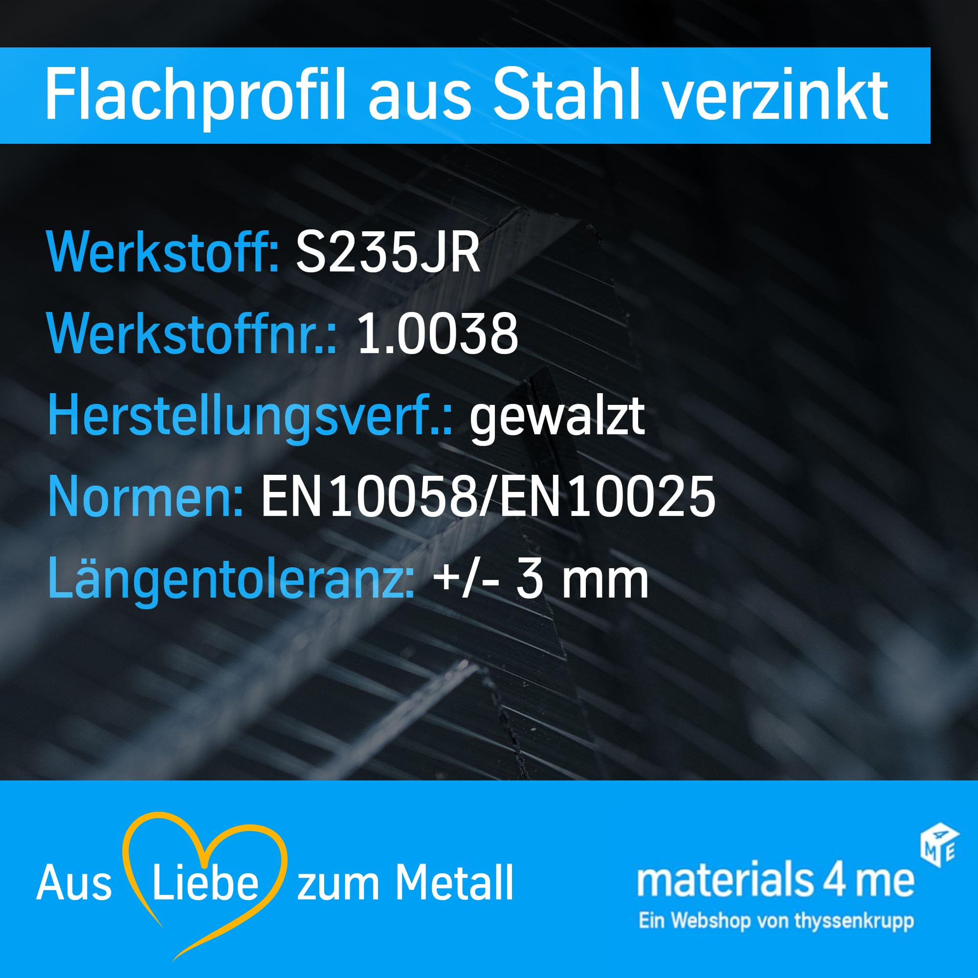 thyssenkrupp Stahlprofil – Flacheisen verzinkt S235JR – korrosionsgeschützter Flachstahl für Konstruktion & Montage – Flachprofil Stahl – 50 x 5 mm in 2000 mm Länge