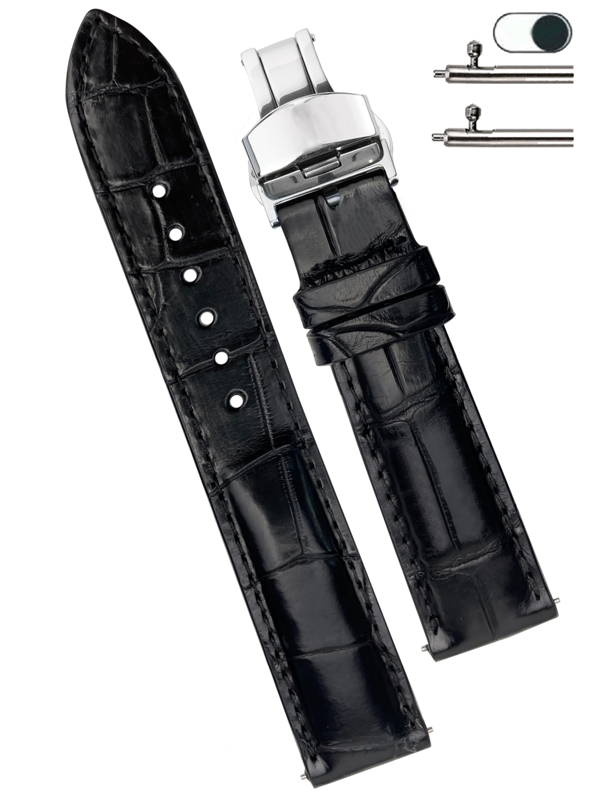 Premium AIIigator Deployment Clasp Leather Watch Band Quick Release