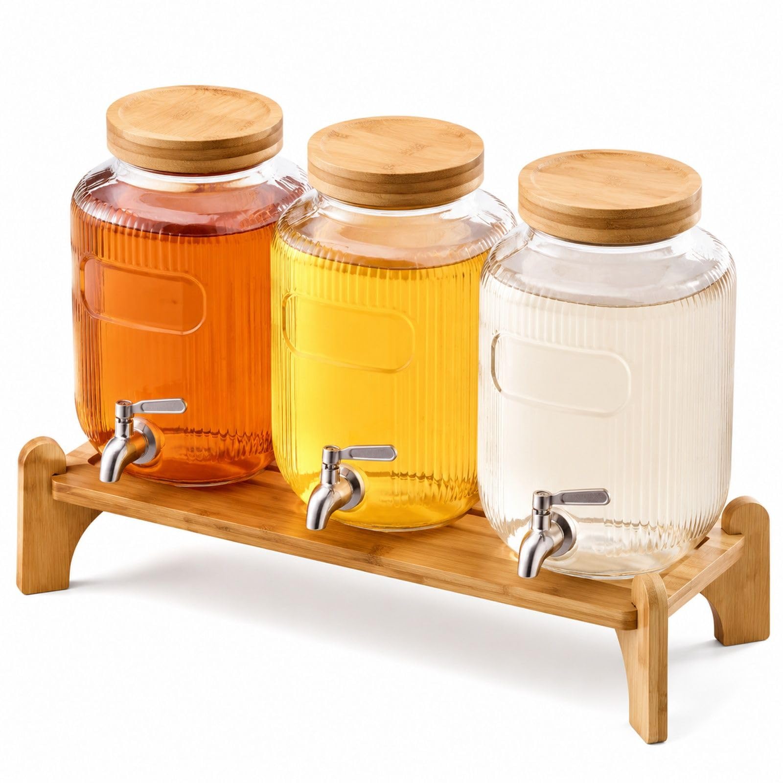 Getränkespender 3er Set aus Glas mit Zapfhähnen und Ständer für Saft Kaffee Partys und Bars