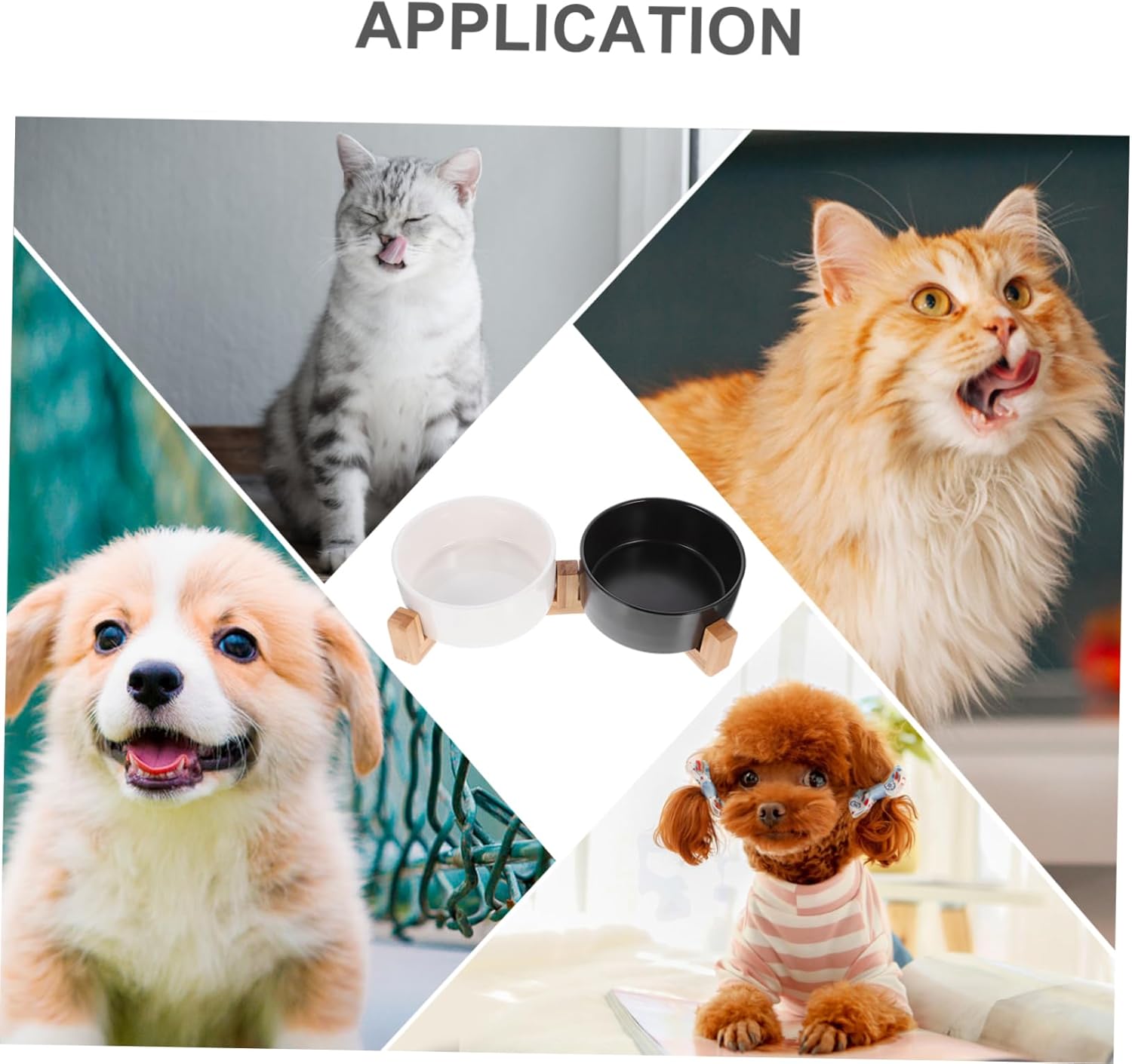 1set Ceramic Raised Dog Bowl Non- Wooden Stand Dual Pet Food and Water Dish for Cats and Dogs Medium Easy Feeding for Healthy Meals