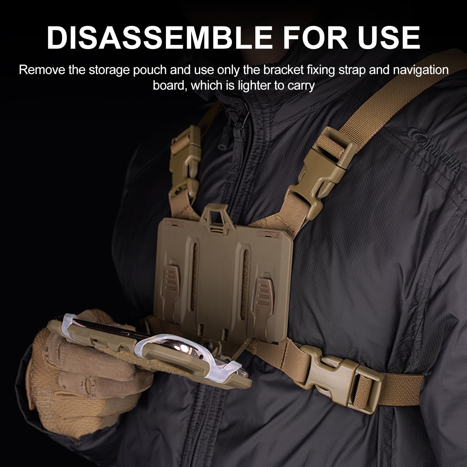 Tactical Phone Chest Mount with Chest Vest Rig Bag Pack Molle Foldable Navigation Universal Phone Holder Board for Hunting