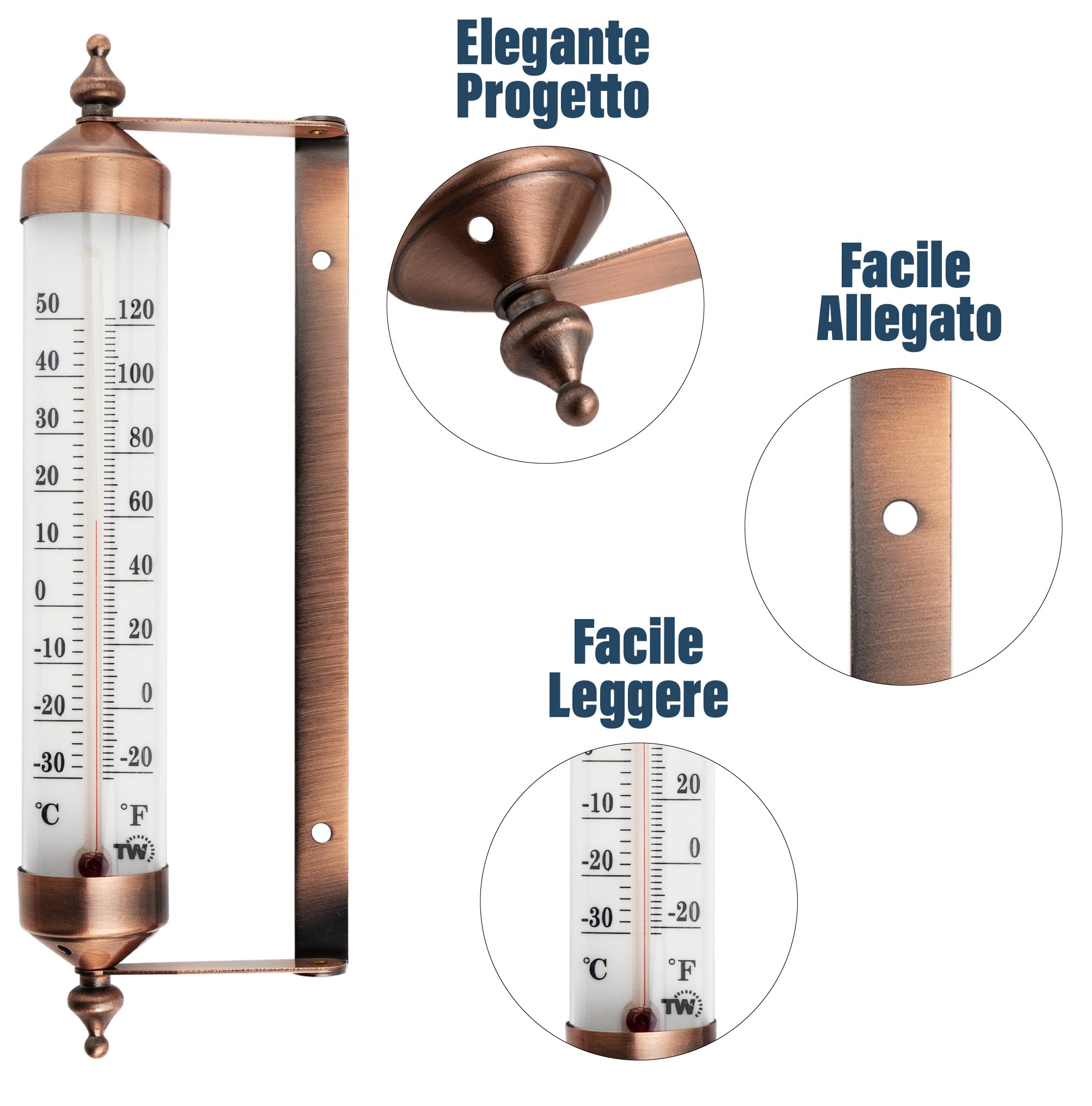 Termometro da esterno con design effetto bronzo, elegante termometro da giardino, adatto per esterni, per manometro di temperatura da parete, serra, garage, facile da appendere