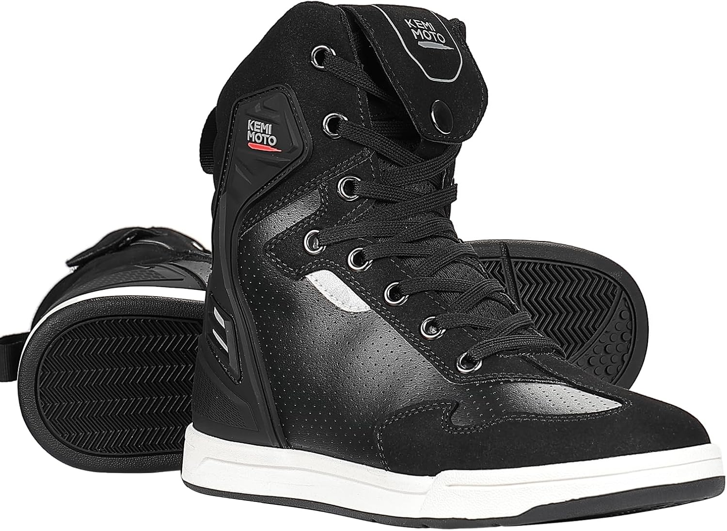 KEMIMOTO Motorrad Schuhe Herren, Motorradstiefel Causal,mit Verstärkte Schaltpads, Aktmungsaktiver Motororad High- Top-Sneaker Männer,Schwarz
