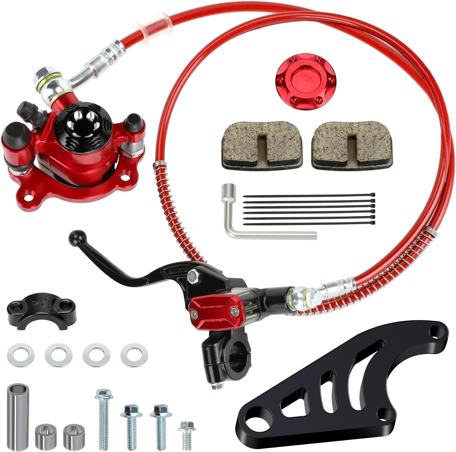 Upgraded Mini Bike Hydraulic Brake Kit and Rear Brake Bracket Compatible with Coleman CT100U 98cc 3.0HP Minibike Powersport, Rear Brake Caliper Mount Replacement Part with Master Cylinder Pads