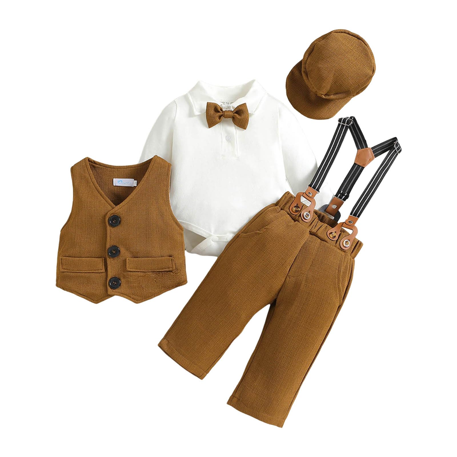 Generico Bambini Bambino Neonati Primavera Autunno Stampa Pantaloni a Maniche Lunghe Pagliaccetto Body Gilet Cappello Abiti 4 Pezzi #D