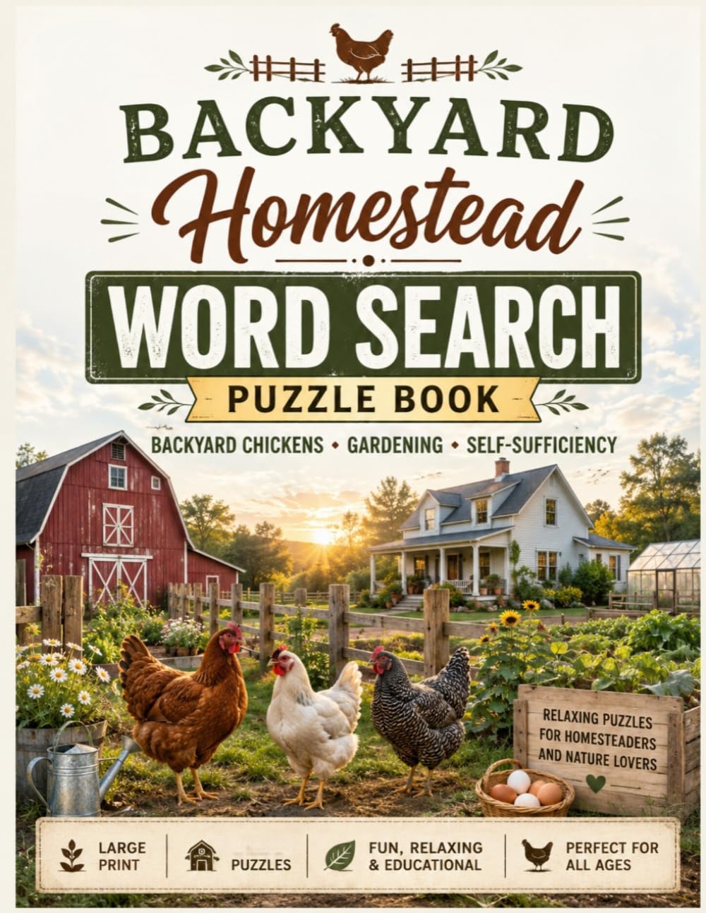 Backyard Homestead Word Search: Relaxing Puzzles for Backyard Chickens, Gardening & Self-Sufficiency
