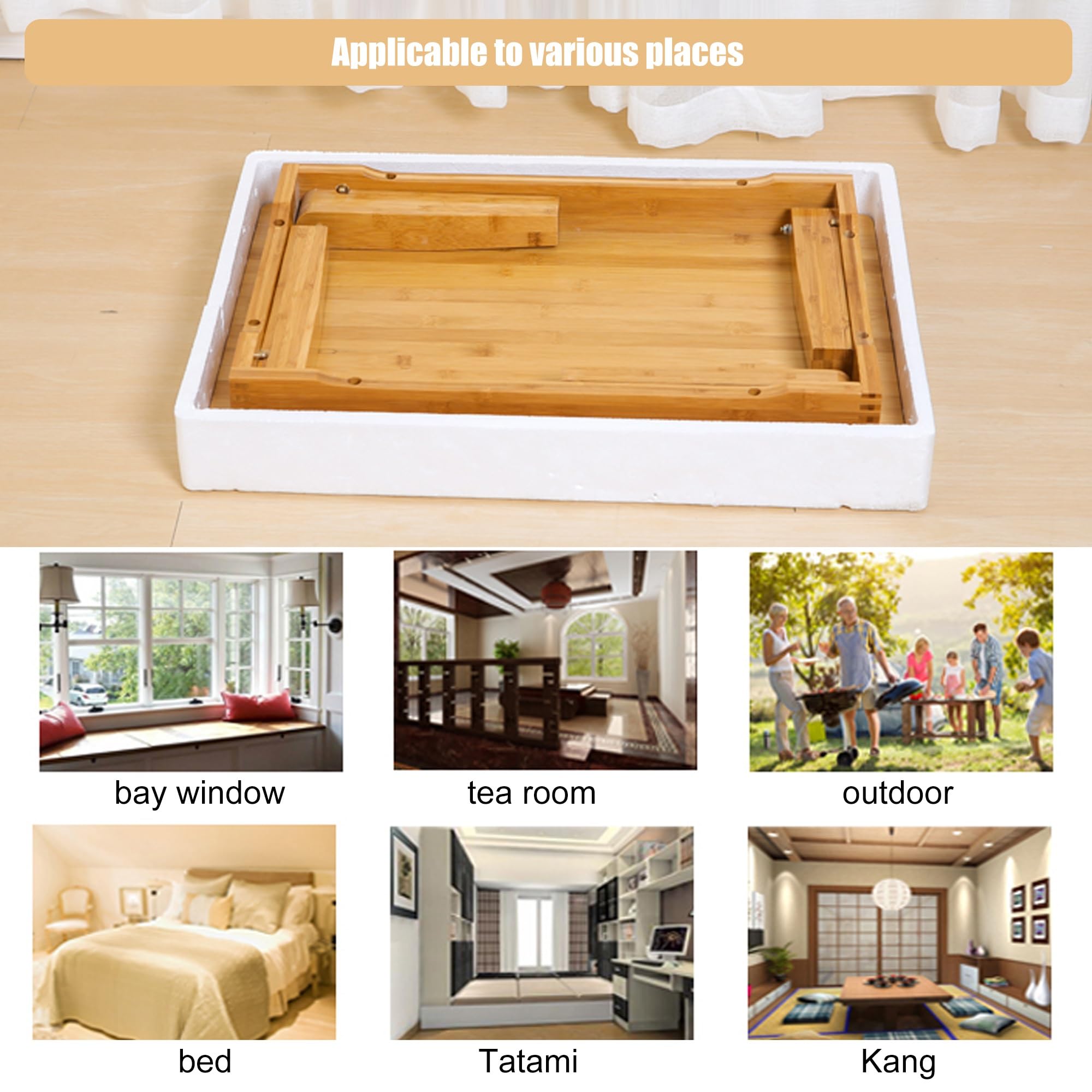 Plateau de lit pliable avec 4 pieds, design en bois massif peu encombrant, pas de montage nécessaire, parfait pour servir le petit déjeuner au lit ou le travail à la maison
