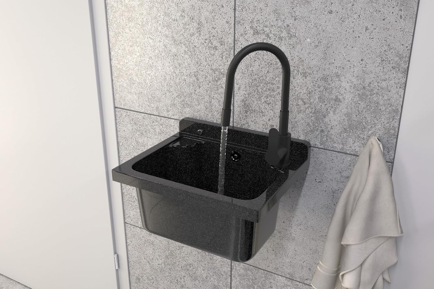 Évier extérieur Buanderie Lavabo extérieur siphon polypropylène noir GRANITAN
