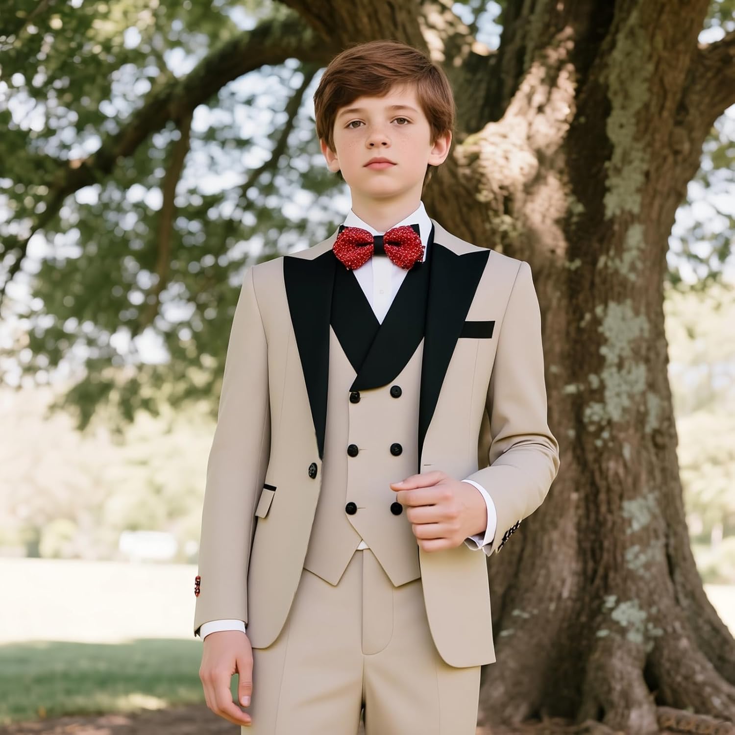 Lamgool Boys Tuxedo Suit 3 Piece Slim Fit Set with Blazer Jacket Vest Pant Kids Formal Outfit for Wedding Prom Size 6-20 - Image 2