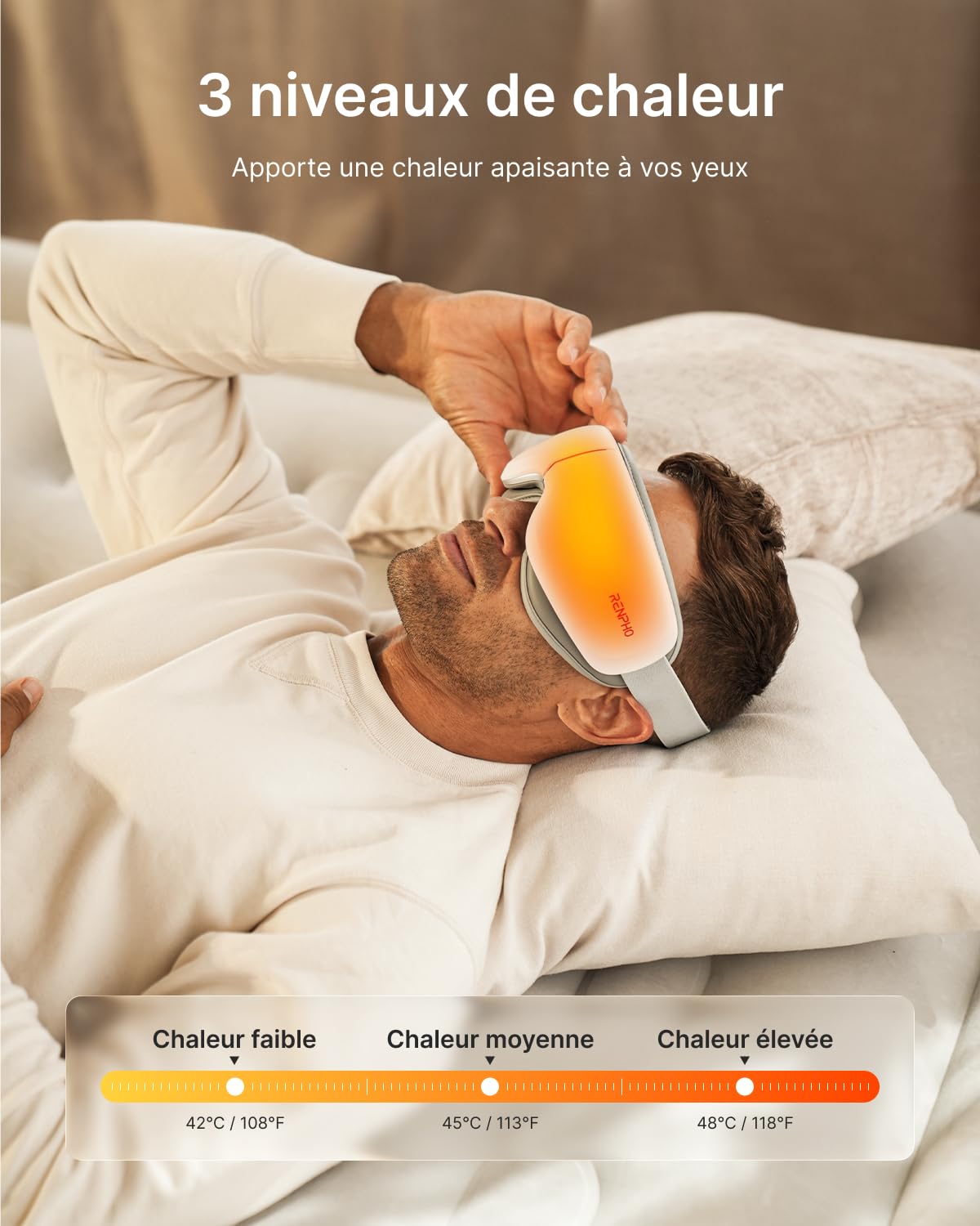 RENPHO Eyeris Masque de massage des yeux avec chaleur, masque chauffant et silencieux pour dormir, masseur du visage pour soulager les yeux secs, cadeau d'anniversaire pour homme et femme