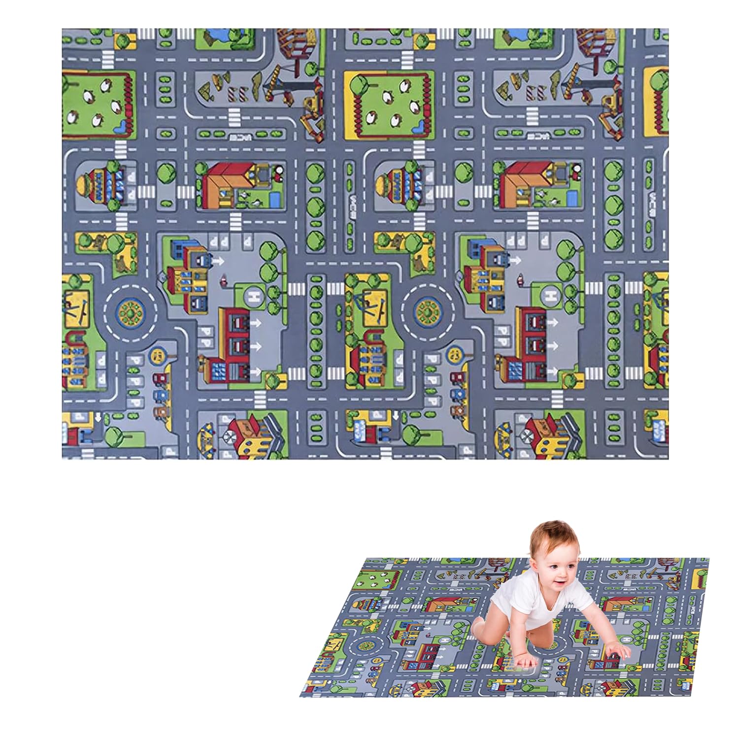 Car Mat for Children, Kids Rug, 80x120cm, Large Play Mat with Road Design, Non-Slip Car Rug for Children, Interactive Toy Cars Mats for Boys Girls, Play Mats for Toddlers