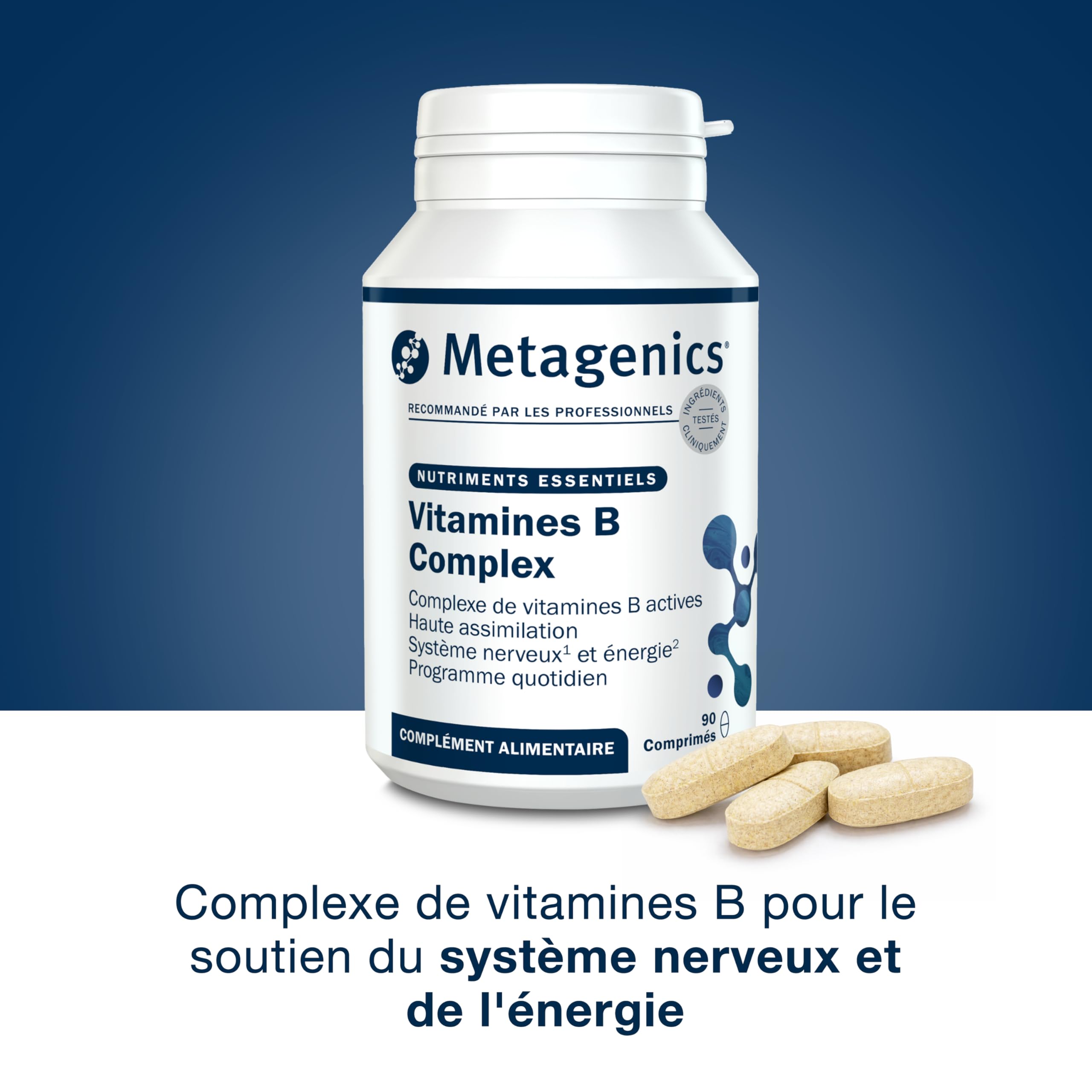 Metagenics Complexe Vitamines B Haute Puissance - B12 Méthylée & Folate Actif, Énergie, Système Nerveux & Fonctions Psychologiques, 90 Comprimés Végan