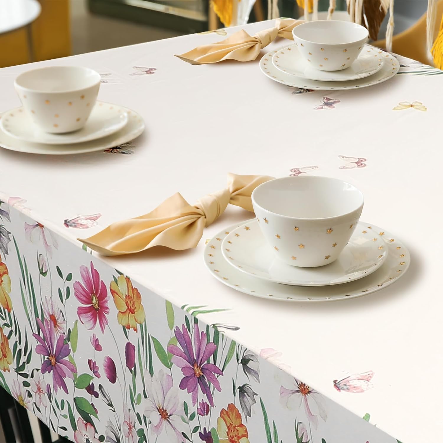Pickmesh Wildflower Tablecloth Roll 100 ft x 52 Inch Vintage Floral Plastic Table Cover Roll Wildflower Party Dinner Decorations Disposable Plastic Tablecloth for Wedding Birthday Home Tea Party