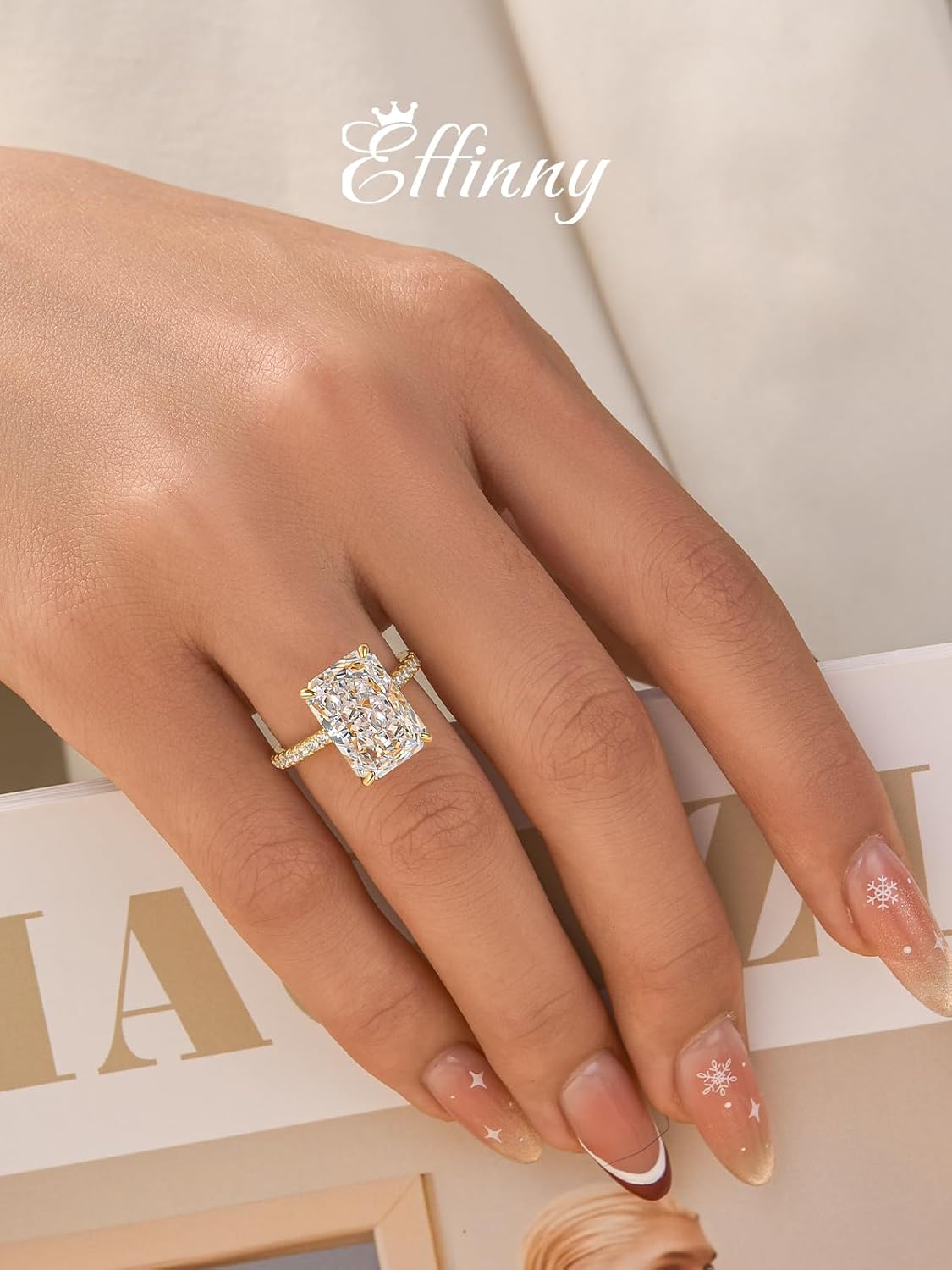 3.5/4.0/7.0 Carat 14K Yellow Gold Plated Elongated Radiant Cut Engagement Ring for Women,925 Sterling Silver Promise Wedding Ring - Image 5