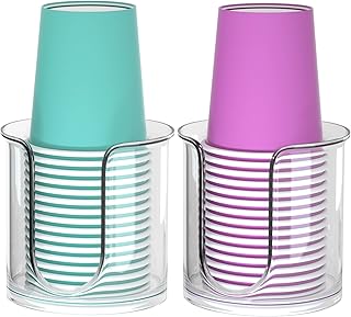2 Pack Bathroom Cup Dispenser - Countertop 3 oz Bathroom Cup Holder for Dixie and Paper Cups - Mouthwash Cup Holder for 3oz Bathroom Cups（Clear）