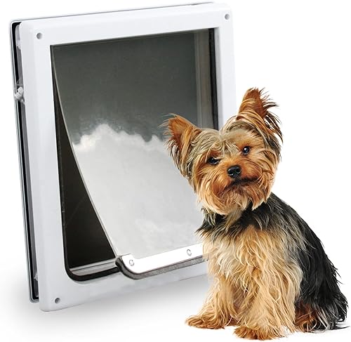 Puerta con solapa para mascotas para perros, 2 vías con bloqueo de pared, puerta de entrada para mascotas con solapa transparente (pequeña)