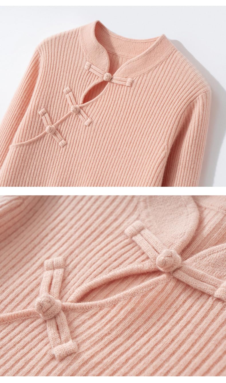DISSA YD24162 - Maglione da donna in cashmere con colletto alto, a maniche lunghe, a righe, sottile