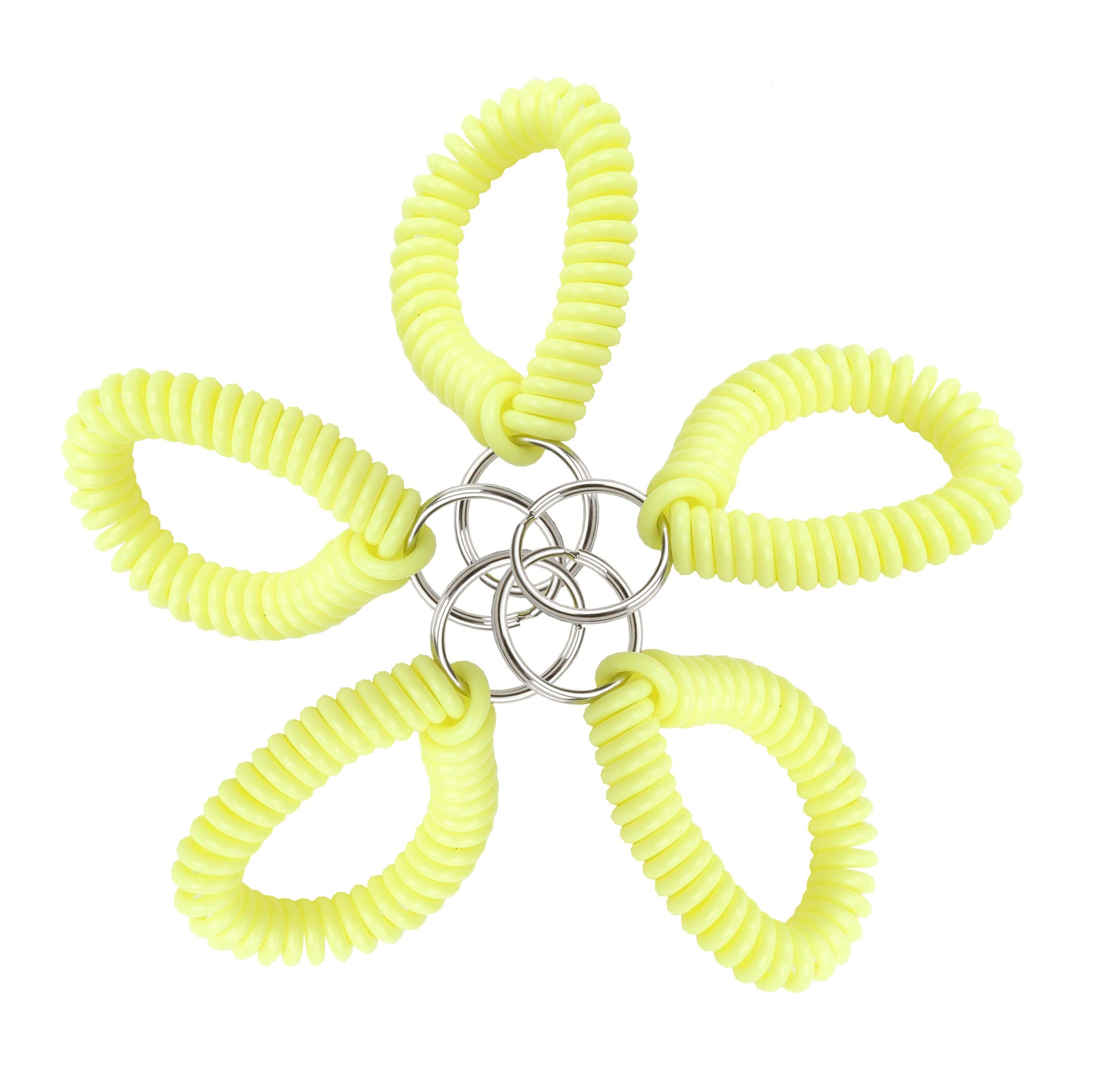 Lucky Line 2” Spiral Wrist Coil with Steel Key Ring, Flexible Wrist Band Key Chain Bracelet, Stretches To 12”, Neon Yellow, 5 Pack (4108605)