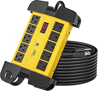 CRST Heavy Duty 10 Outlet Power Strip Surge Protector, 2800 Joules, 15A, 15ft Cord, Metal Housing, ETL Listed for Workshop, Garage, Office