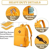 Vista 5 de VASCHY Mochila escolar, mochila ultraligera para hombres y mujeres, mochila para niños, adolescentes, niños y niñas, Amarillo, Mochilas Daypack