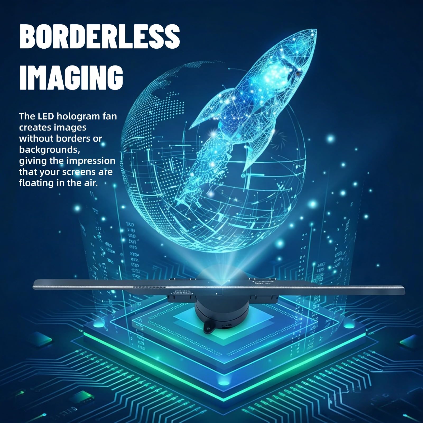Ventilateur D'hologramme 3D, Projecteur Holographique 3D WiFi 16,5 Pouces 2000 X 224 avec 224 Perles de Lumière LED, Lucarne de Plafond LED Holographique, pour Affichage Publicitaire de
