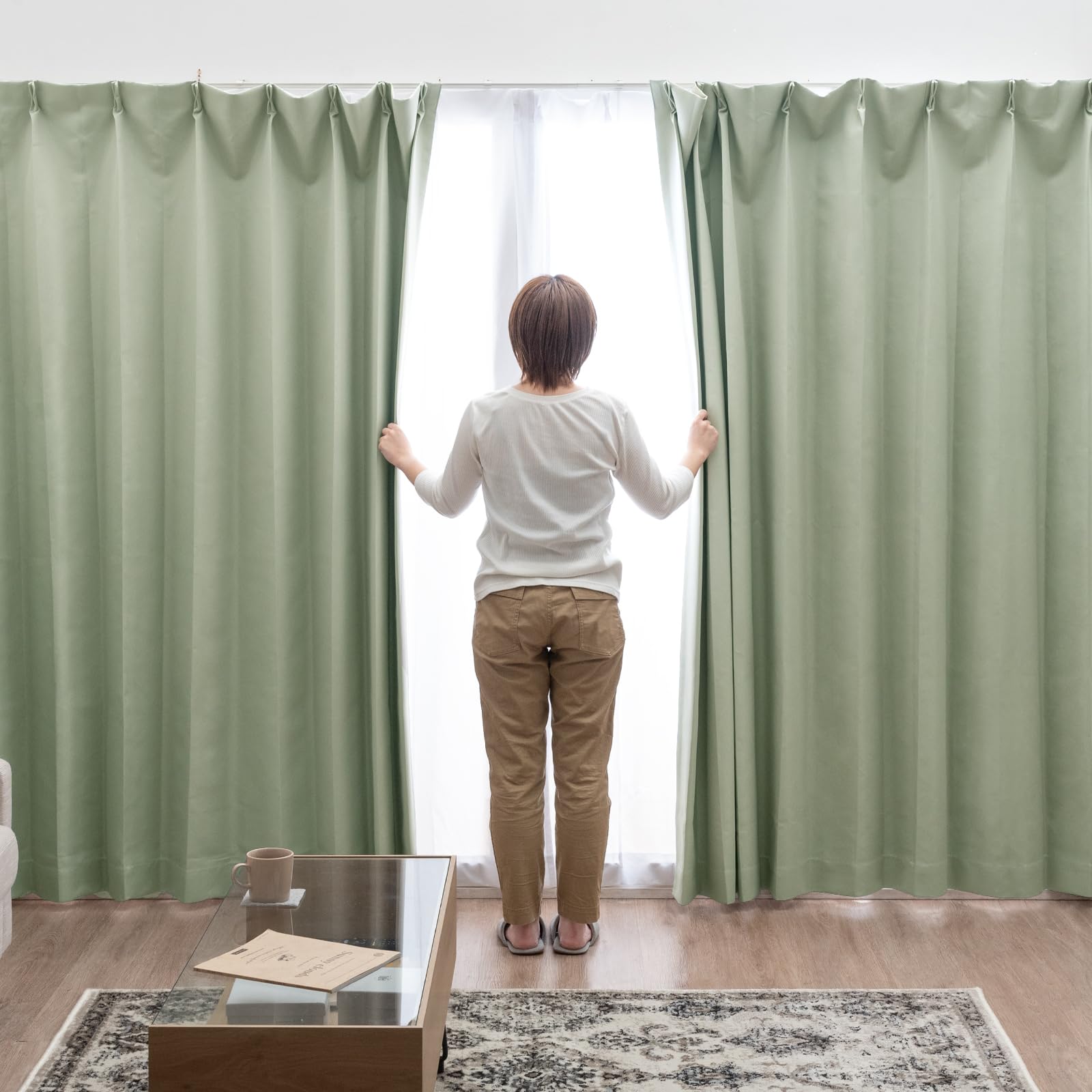 Amazon｜タンスのゲン カーテン 完全遮光+ミラーレース 4枚セット 幅