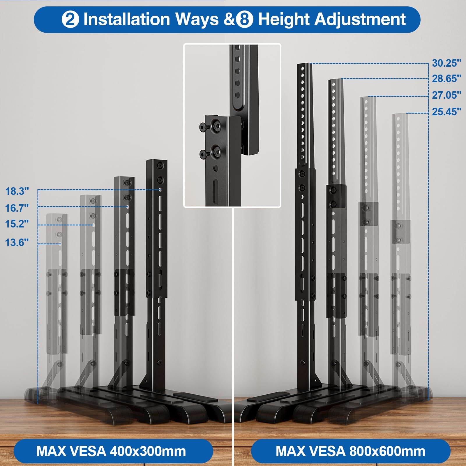 Soporte universal de TV para televisores LCD LED de 19 a 70 pulgadas, patas de TV de altura ajustable de repuesto con capacidad para hasta 110 libras, base de soporte de TV de mesa, VESA 3