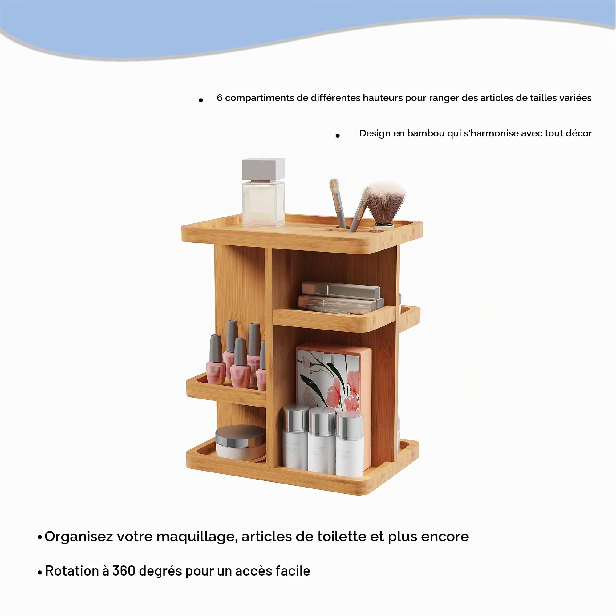 Lavish Home Organiseur de maquillage, naturel, 26 cm x 19,1 cm x 32,5 cm