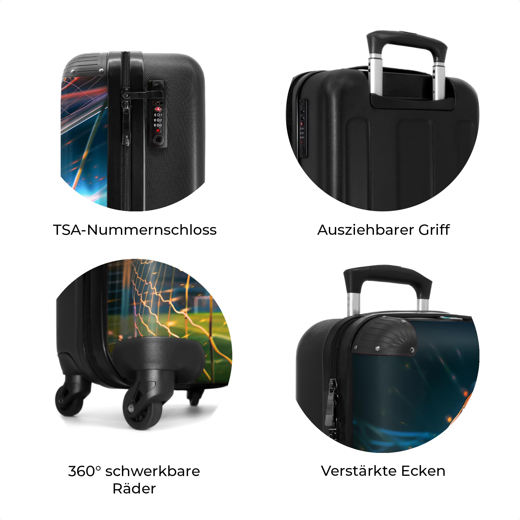 NoBoringSuitcases.com Maleta Infantil con Ruedas, Trolley de Viaje para Niño - Equipaje de Mano, Diseño Balón de Fútbol, Azul Oscuro (55x40x20 cm)
