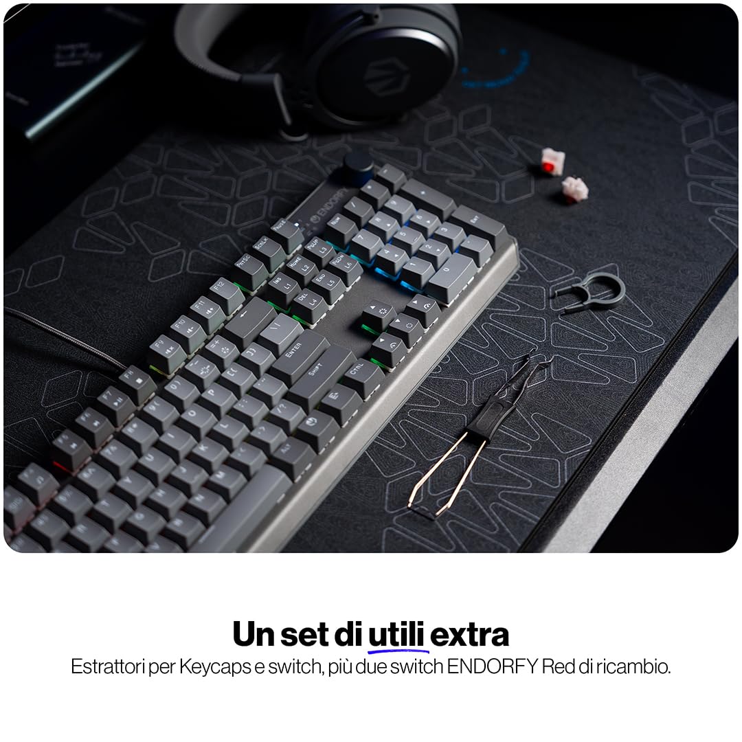 ENDORFY Thock V2, interruttori ENDORFY Red Gateron, hot-swap, controllo del volume, funzione MUTE, software, parte superiore in alluminio, macro programmabili