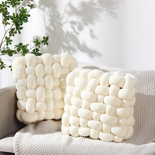 Wenqik 2 almohadas de nudo suaves, para decoración del hogar, cojines cuadrados de felpa anudados para la oficina, para sala de estar, dormitorio,
