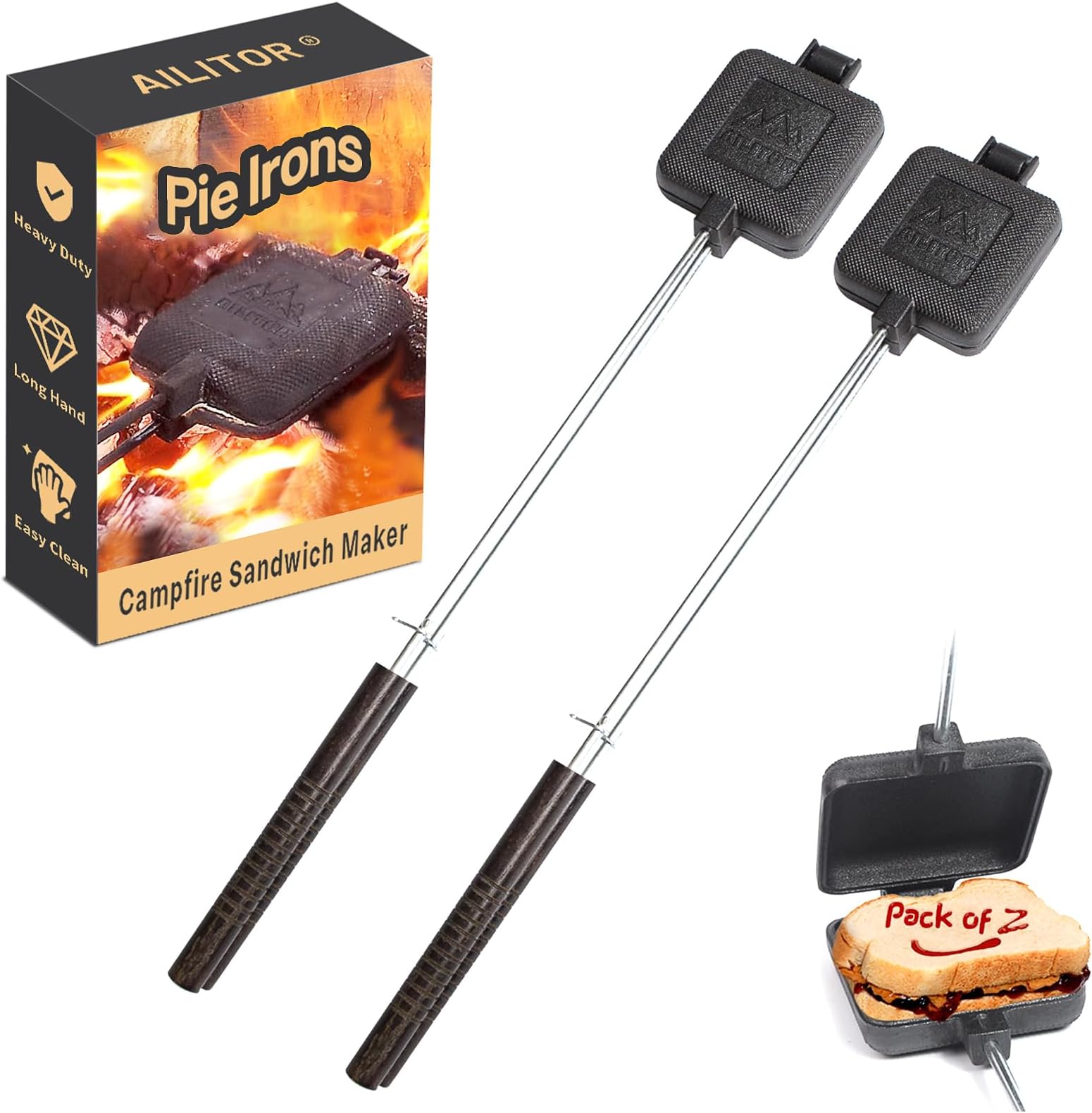 AILITOR Campfire Sandwich Maker Cast Iron Pack of 4 Pudgy
