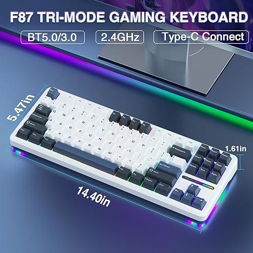 Miniatura 2 de AULA Teclado mecánico inalámbrico F87, 75% TKL personalizado teclados intercambiables en caliente para juegos con teclas PBT, interruptores Greywood