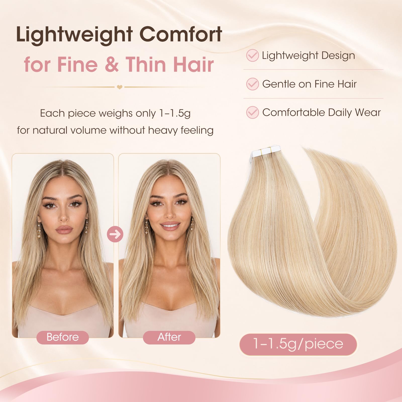 Silk-co 45CM Extension Bande Adhesive 20 PCS X 1.5g/pcs Extension A Froid Cheveux Naturel Naturel Rajout Cheveux Naturel Adhesif Noir de Jais - #18P613 Sable Blond & Blond Très Clair