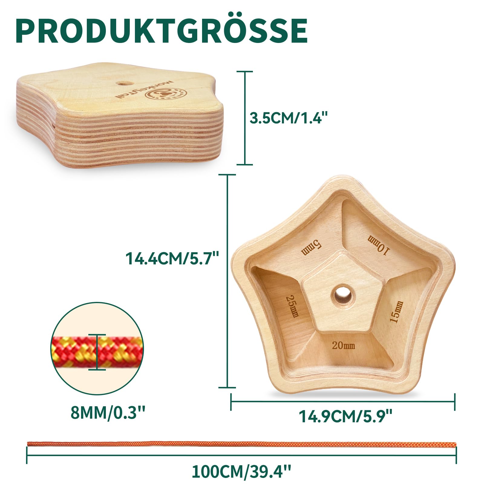 MonkeyTail Planche d'escalade pour renforcer la poignée - Fabriquée en Bois - Intérieur et Extérieur