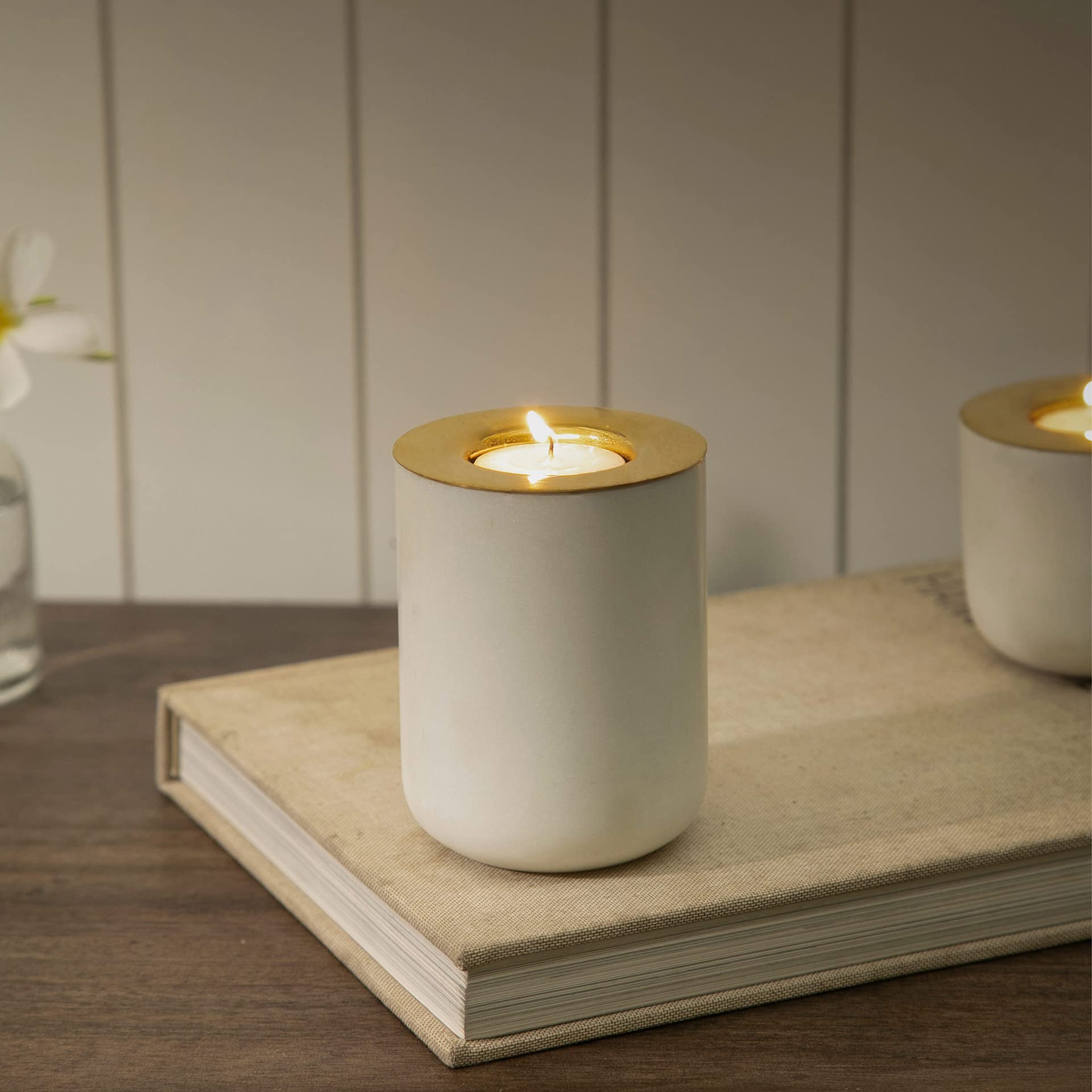 Ellementry Maya Large Tea Light Holder, White Marble T-Light Candle Holder for Indoor & Outdoor Home Décor, Christmas Decoration Item-image-3