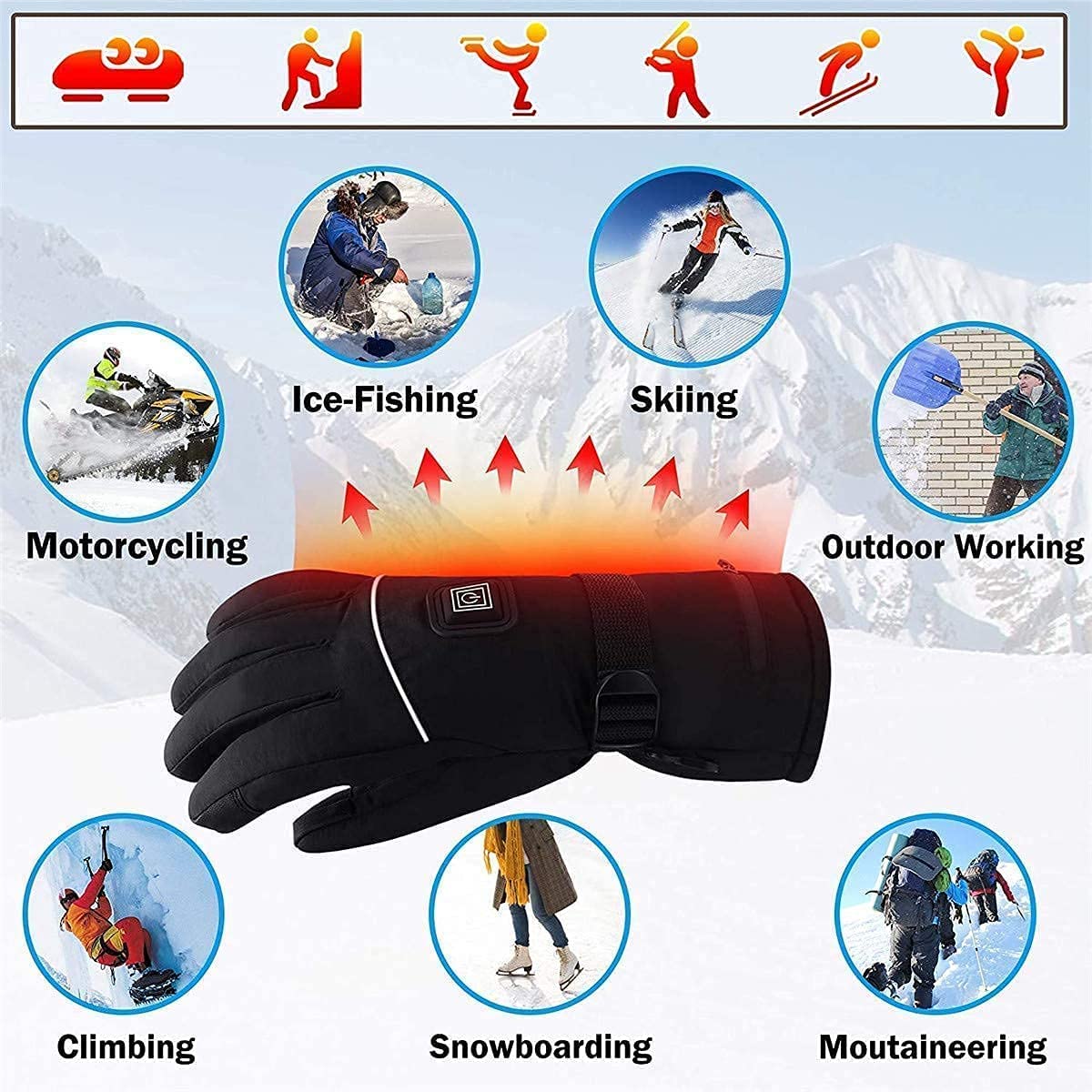 Guantes térmicos eléctricos, Guantes térmicos aislados con Pantalla táctil, Guantes térmicos para esquí de Motocicleta, Guantes Impermeables con 3 Niveles de Calentamiento a baterí