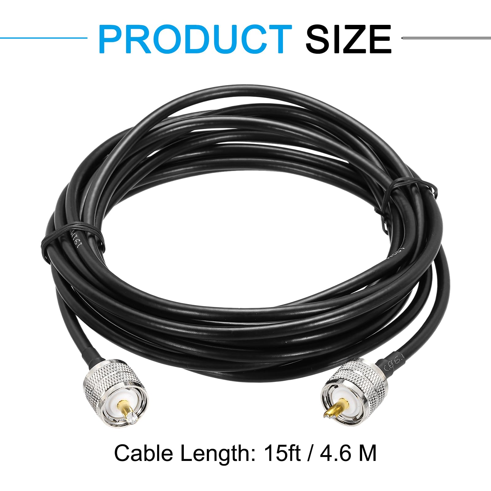 QUARKZMAN 1 szt. Kabel koncentryczny RG58 15ft/4,6 M, kabel koncentryczny UHF PL-259 Męski do męskiego 50 Ohm Kabel o niskiej stratności do radia CB, Ham Radio, Antena Analyzer