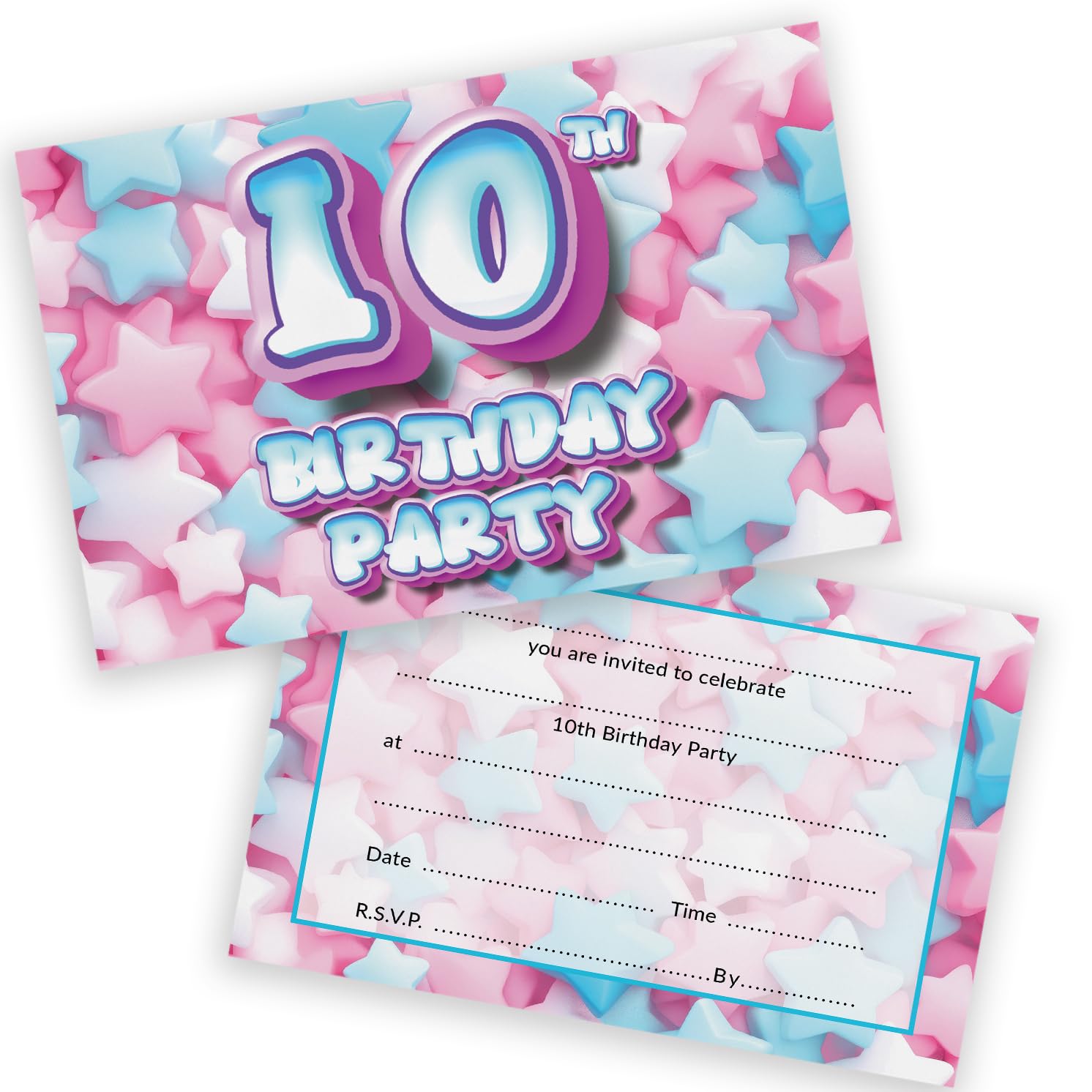 10th Birthday Party Invitations Kids - Sweet Marshmallow 36 Pack - Childrens Birthday Invitations for Boys/Girls A6 Bday Party Invites Invitation Cards with Folding Envelopes