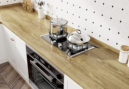 Miniatura 2 de WESTICK Papel de contacto de grano de madera para encimeras, impermeable, papel tapiz de madera marrón para despegar y pegar, papel de contacto de