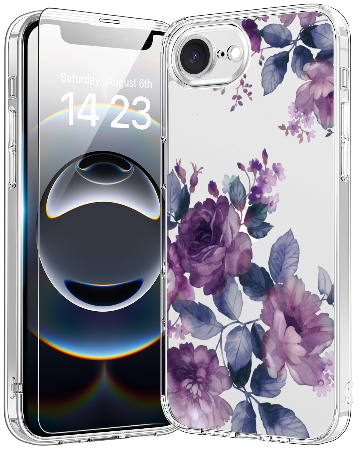 bicol for iPhone 16e Case with Screen Protector, Enhanced Camera Protection, Crystal Acrylic Clear with Fashionable Pattern Designs for Girls Women,