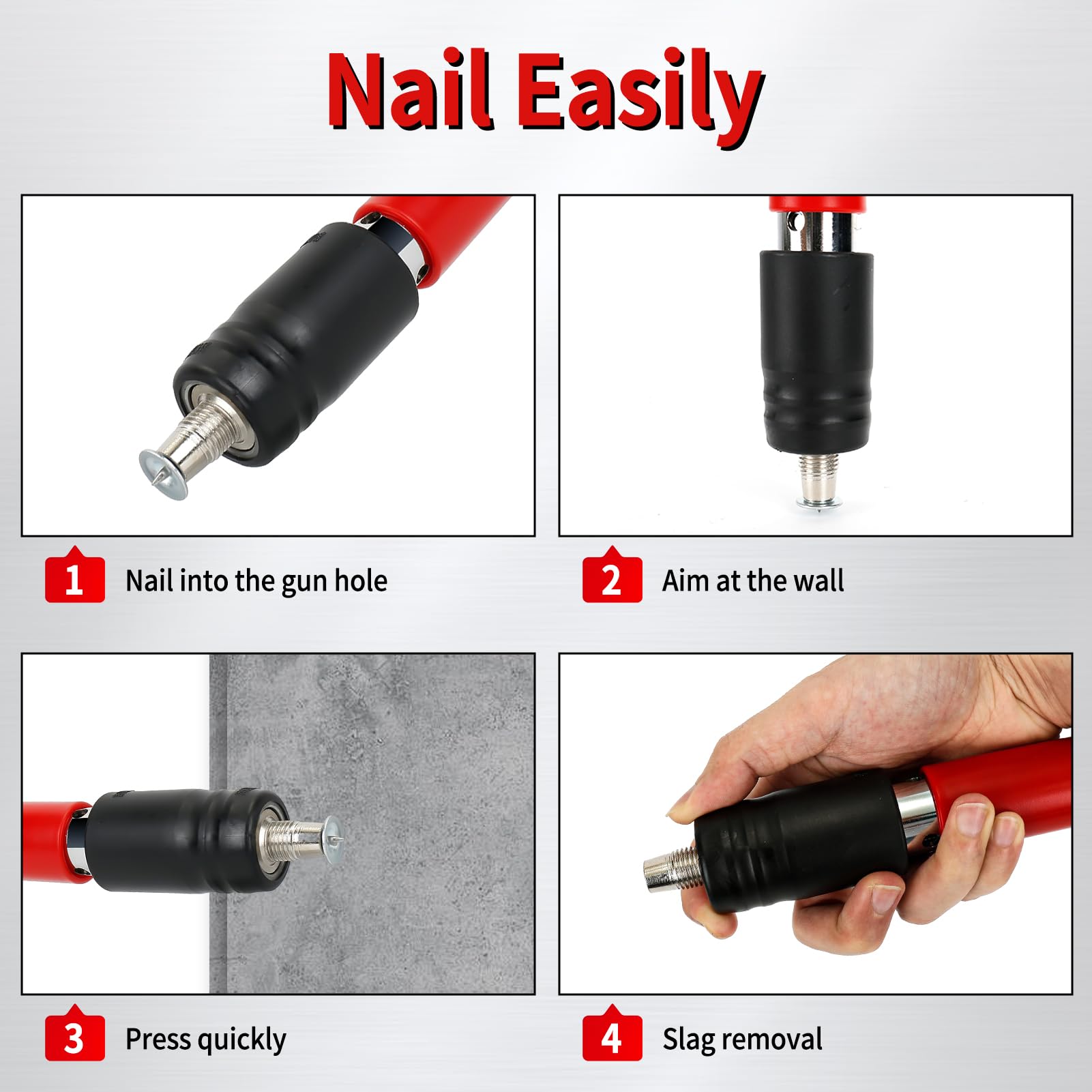 Pistola Sparachiodi Manuale Con 120 Chiodi - Nail Gun Portatile Per Legno E Acciaio - Regolabile E Silenziata - Colore Giallo - Foto 14