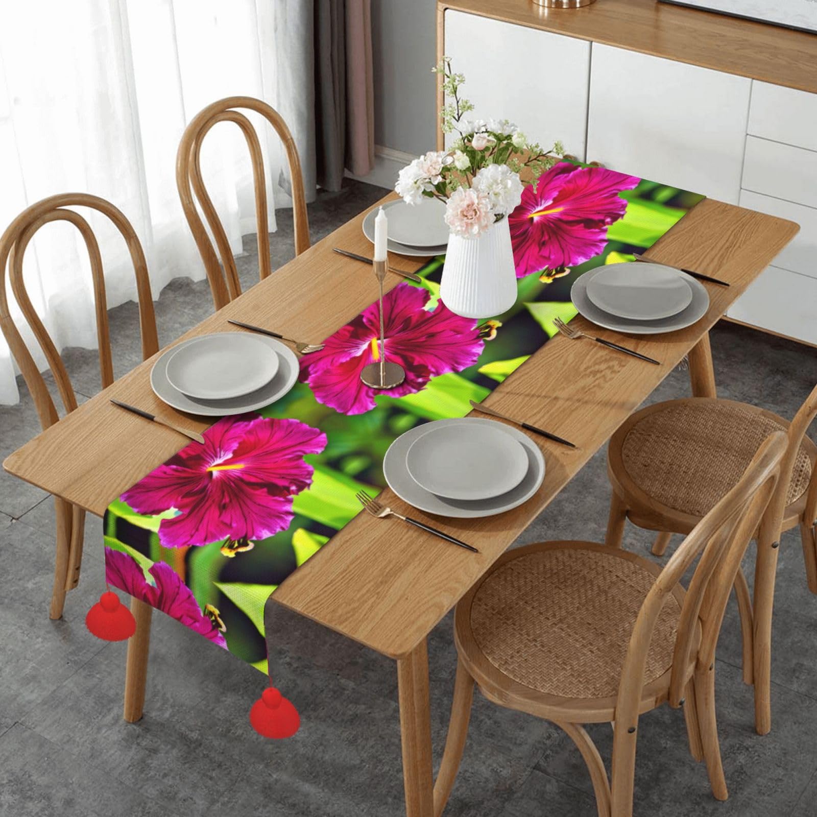 Chemin de table décoratif long style rustique pour cuisine et décoration de table de Noël