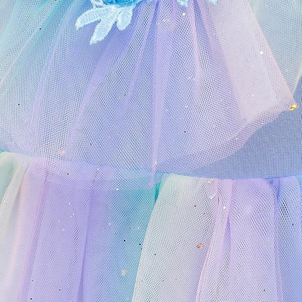Lito Angels Vestito da Principessa di Compleanno Unicorno con Cerchietto in Corno per Bambina, Taglia 2-10 Anni, Arcobaleno Blu - 5