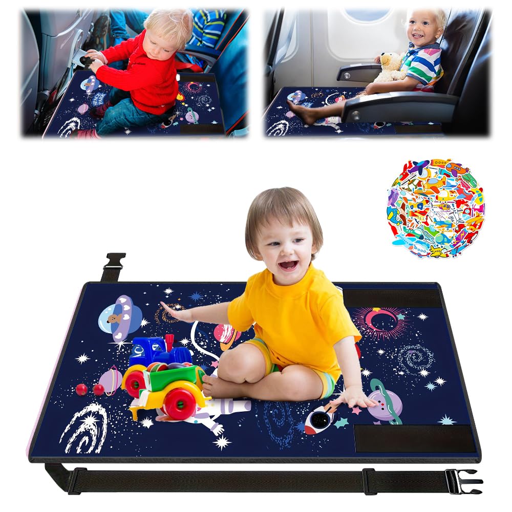Letto a forma di aeroplano, letto per bambini, con design antiscivolo e adesivi, letto per bambini, estensore per sedile aereo, essenziale da viaggio per bambini (blu)