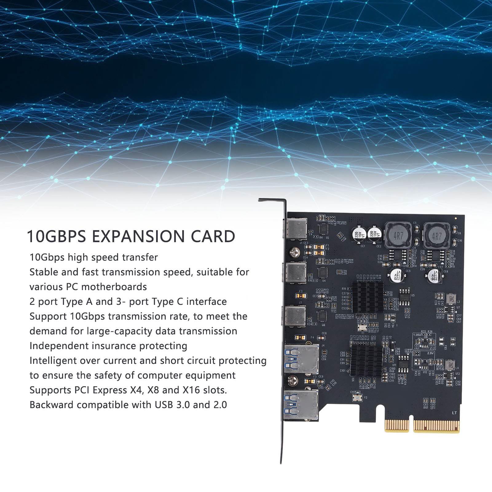Scheda di Espansione PCIe USB 3.2 Gen 2, 10 Gbps 5 Porte Tipo A