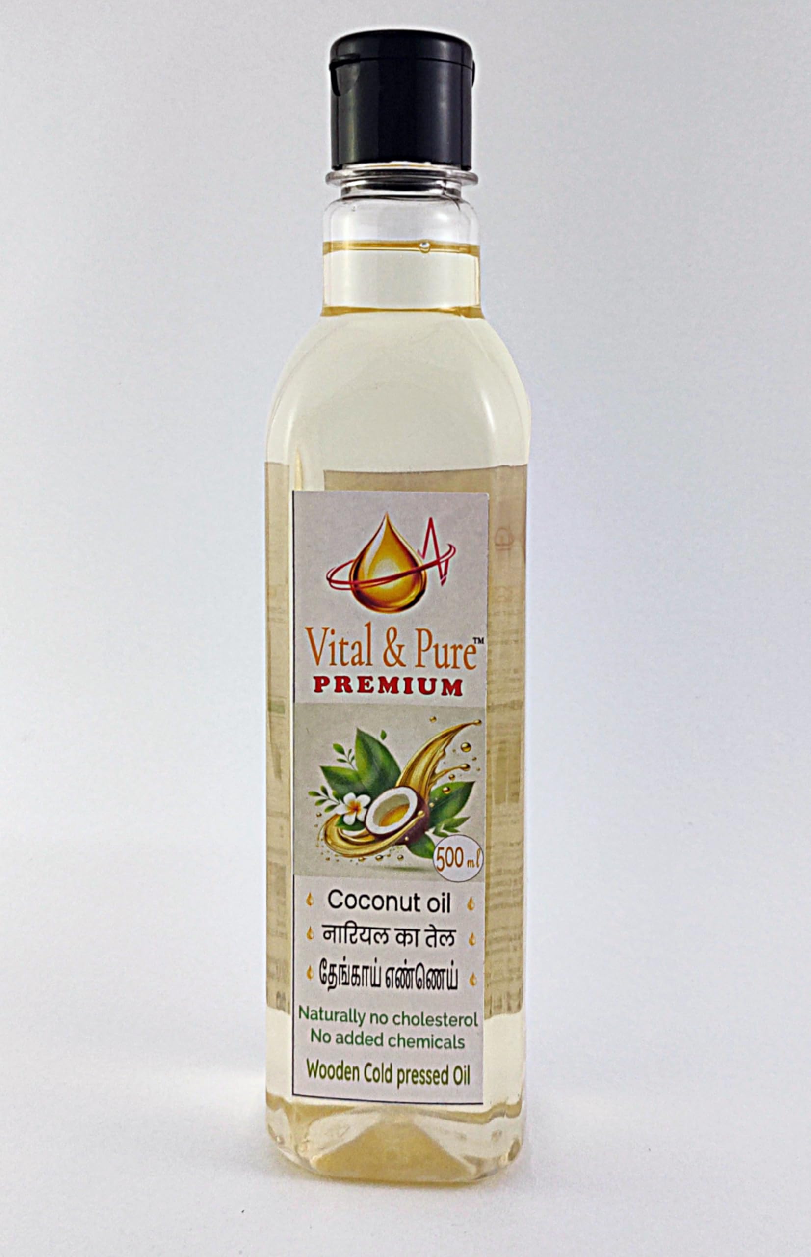 Coconut Wooden Cold Pressed Oil – Pure & Unrefined Cooking Oil | Natural, Chemical-Free, Cholesterol-Free, Edible Grade, (500 mL)