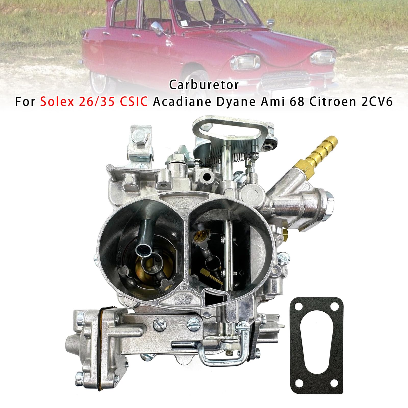 Carburador para Solex 26/35 CSIC 26/18 para Citroen 2CV6 Acadiane Dyane Ami 68 2CV Burton Mehari 602cc Carburador de dos etapas de repuesto directo con boquillas 26/18 mm y mariposa manual
