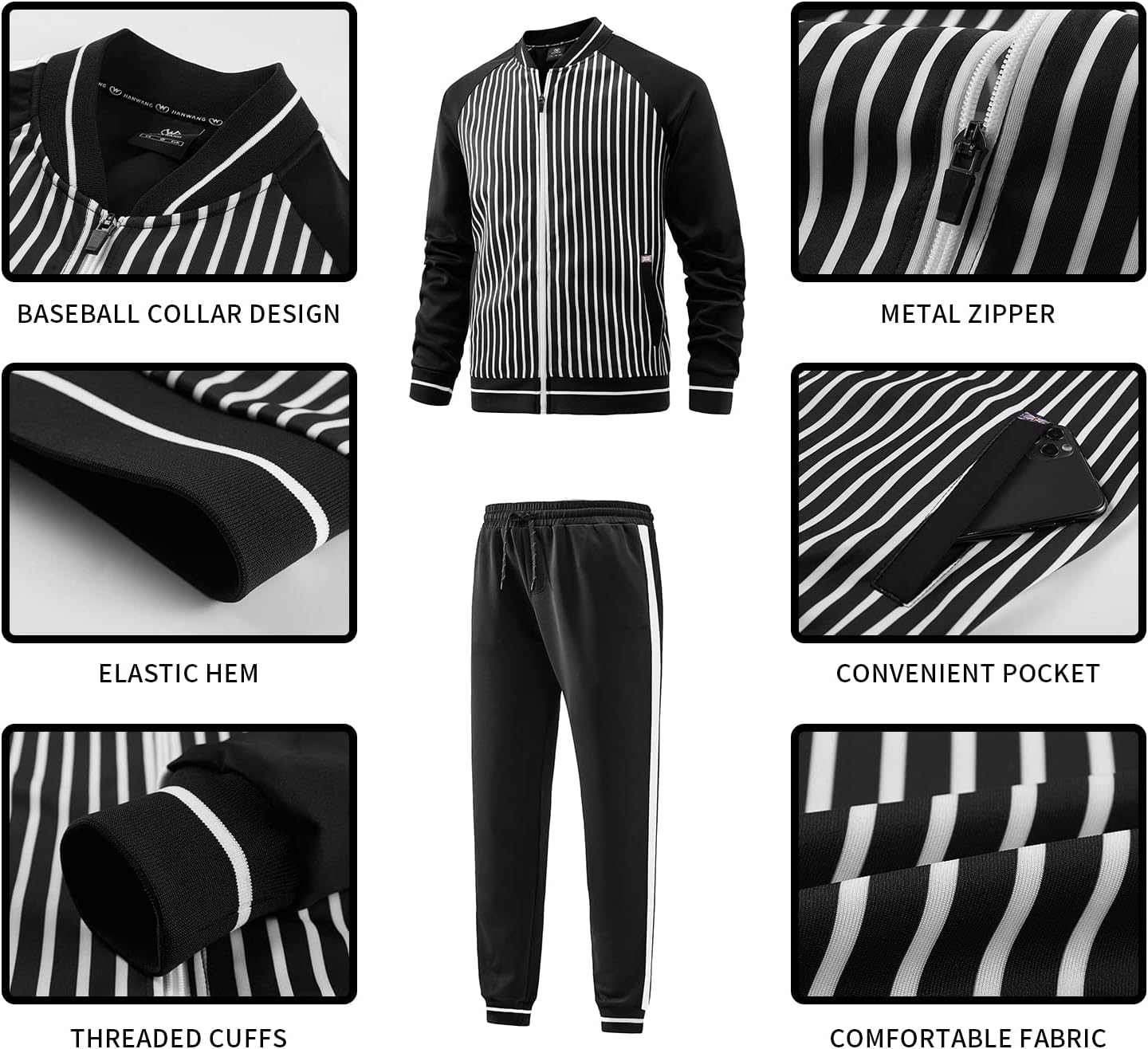 W JIANWANG Men's Casual Tracksuits Long Sleeve Jogging Suits Sweatsuit Sets Track Jackets and Pants 2 Piece Outfit - Image 3